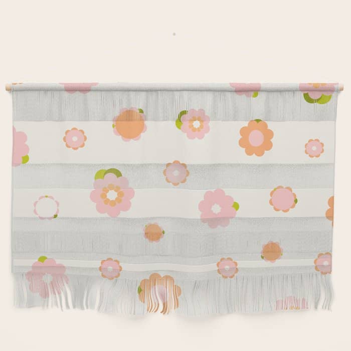 Peach Pink And Orange Flowers Pattern Wall Hanging