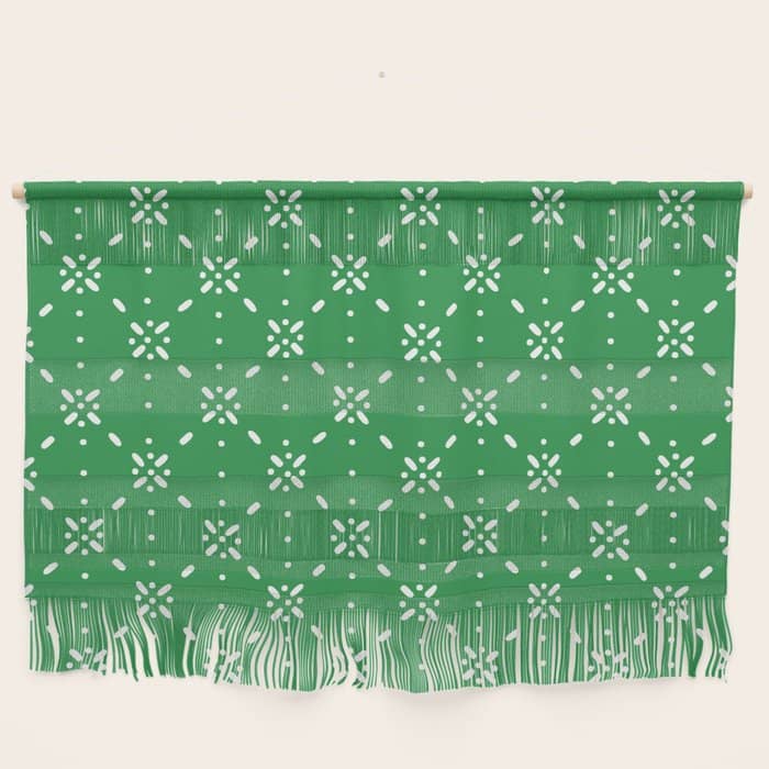 Christmas Snowflake Vector With Simple Modern White Stitches On Green Background Pattern Wall Hanging