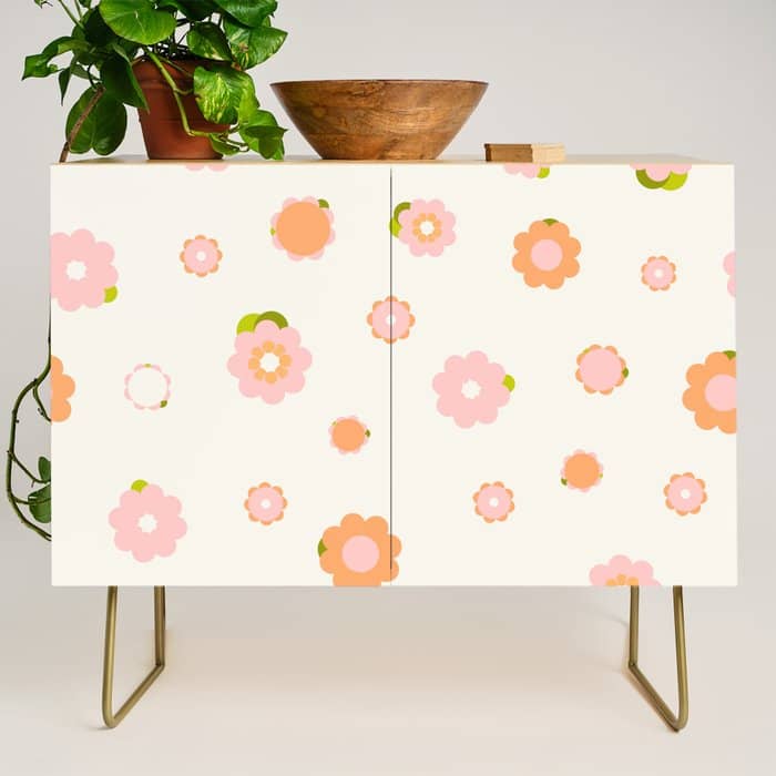Peach Pink And Orange Flowers Pattern Credenza