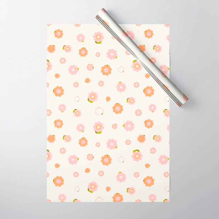Peach Pink And Orange Flowers Pattern Wrapping Paper