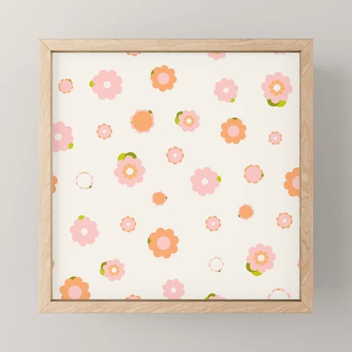 Peach Pink And Orange Flowers Pattern Mini Art Print