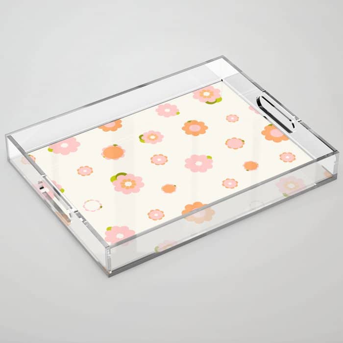 Peach Pink And Orange Flowers Pattern Acrylic Tray