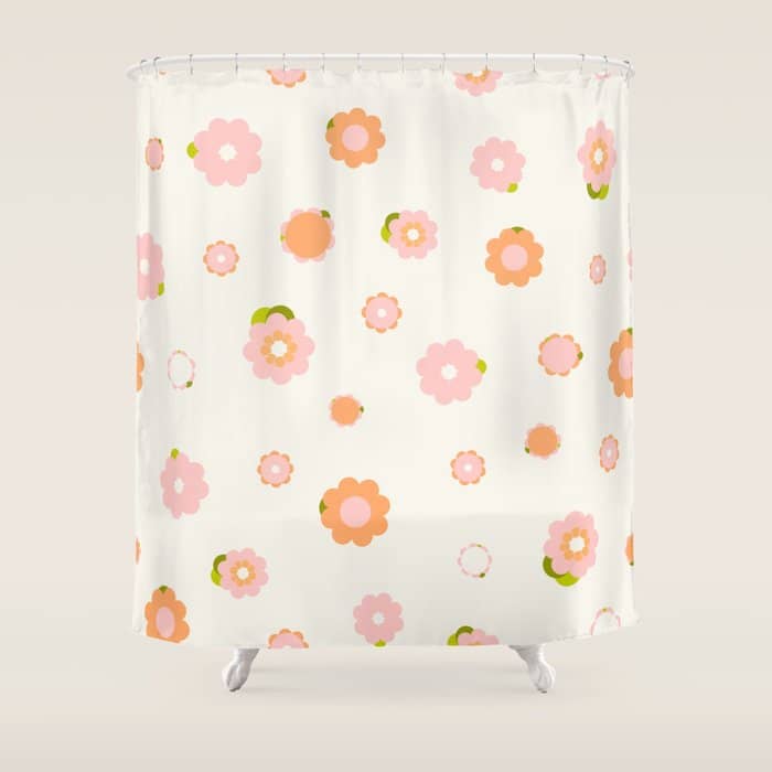 Peach Pink And Orange Flowers Pattern Shower Curtain