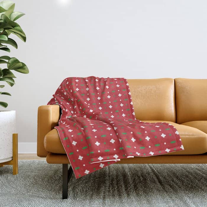 Christmas Vector Green And White Horizontal And Vertical Stitches Aligned On Red Background Seamless Throw Blanket