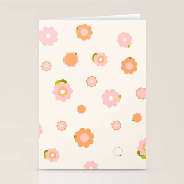 Peach Pink And Orange Flowers Pattern Stationery Card