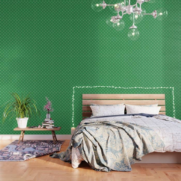 Christmas Snowflake Vector With Simple Modern White Stitches On Green Background Pattern Wallpaper