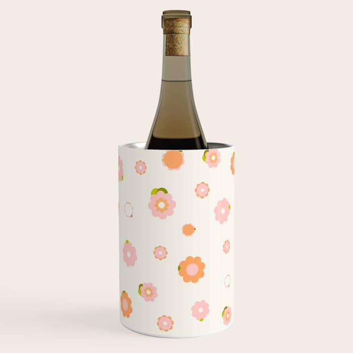 Peach Pink And Orange Flowers Pattern Wine Chiller