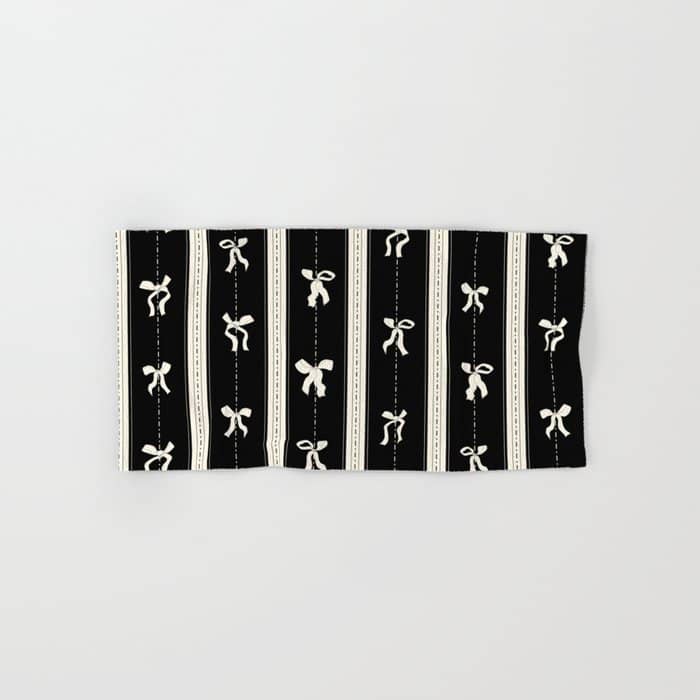 Coquette Beige Bows On A Black And Beige Stripes Background Pattern Bath Towel