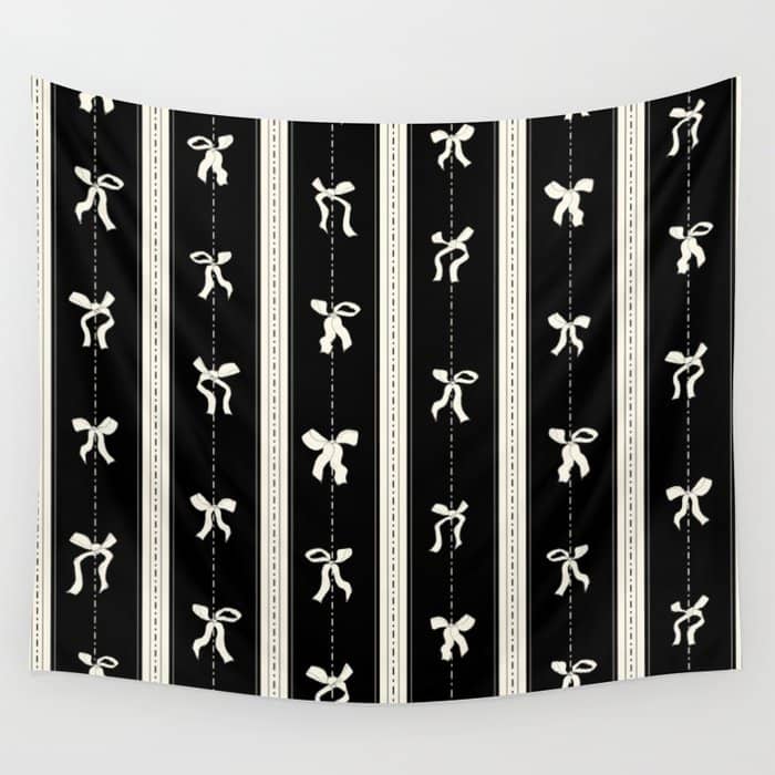 Coquette Beige Bows On A Black And Beige Stripes Background Pattern Wall Tapestry