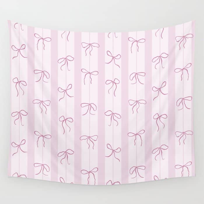Coquette Pink Bows On A Vertical Stripes Background Wall Tapestry