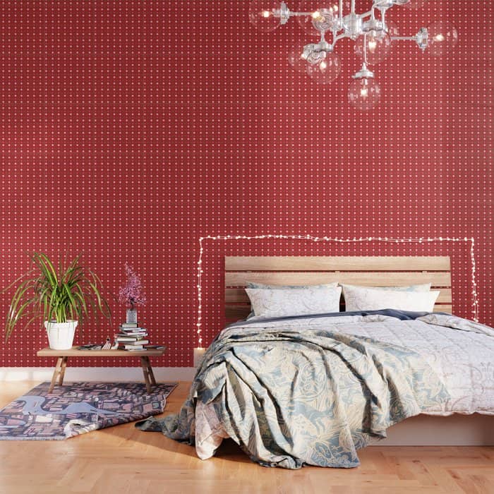 Christmas Vector Green And White Horizontal And Vertical Stitches Aligned On Red Background Seamless Wallpaper
