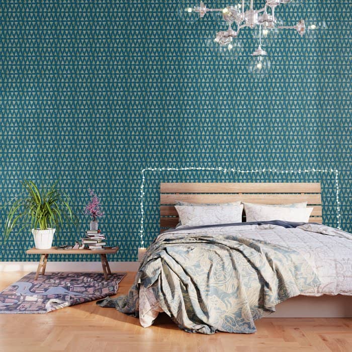Holiday Christmas Tree Over Blue Peacock Pattern Wallpaper