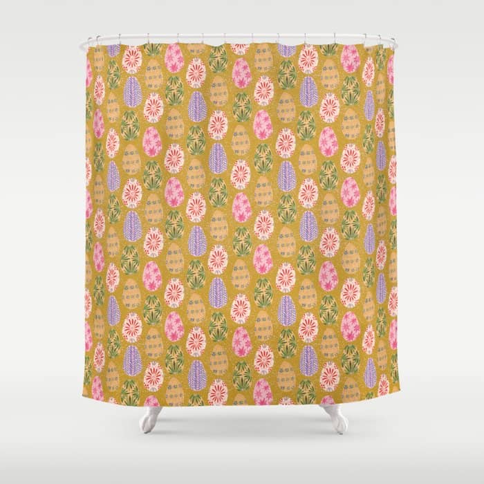 Colorful Folk Art Easter Eggs In Sandy Brown & Pink Shower Curtain