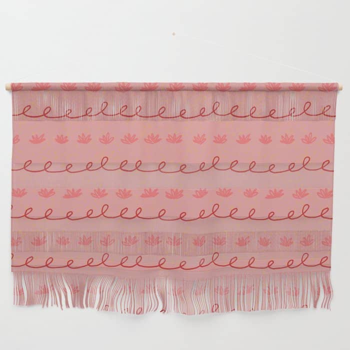 Abstract Cookie Pattern Doodle In Red & Peach Pink Wall Hanging