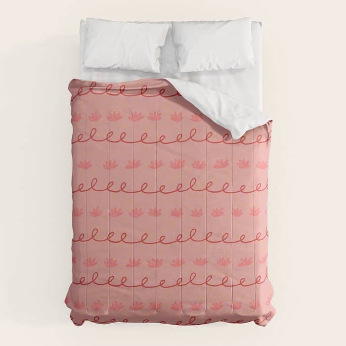 Abstract Cookie Pattern Doodle In Red & Peach Pink Comforter