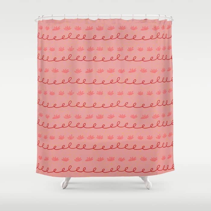 Abstract Cookie Pattern Doodle In Red & Peach Pink Shower Curtain