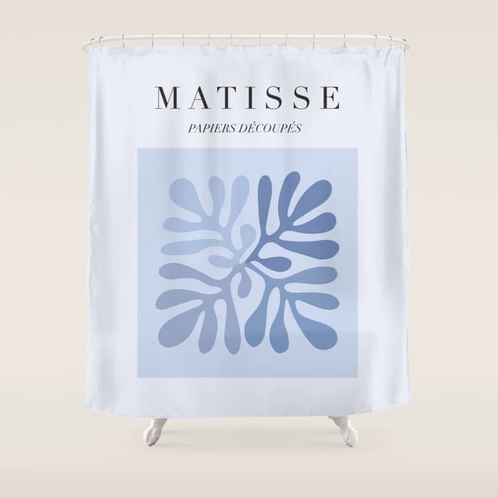 Blue Matisse Exhibition Poster - Light Blue Henri Matisse Cut Outs Vintage Poster Matisse Shower Curtain