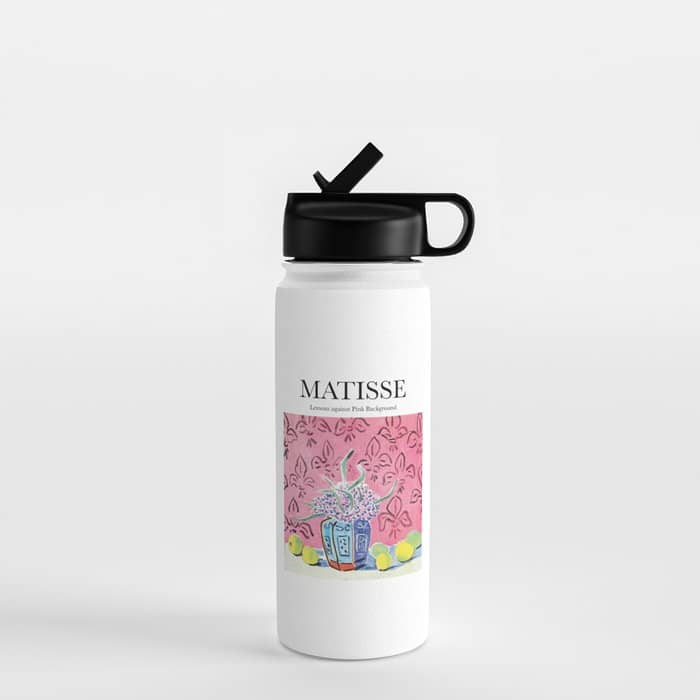 Lemons Against Pink Background By Henri Matisse - Artwork Design Water Bottle