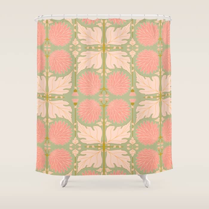 Art Nouveau Bohemian Peach Floral Botanical Shower Curtain