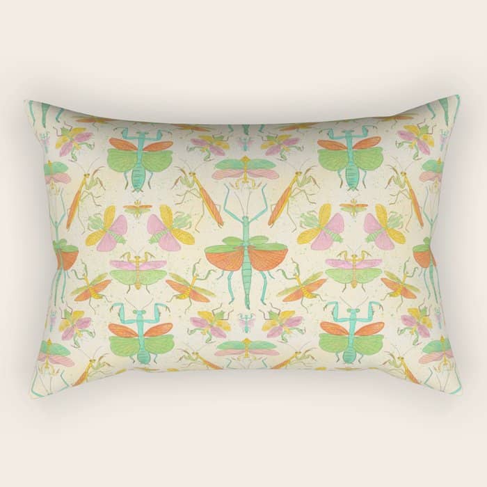 Whimsical Praying Mantis Retro Colors  Rectangular Pillow