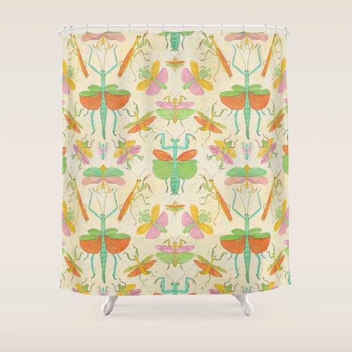 Whimsical Praying Mantis Retro Colors  Shower Curtain