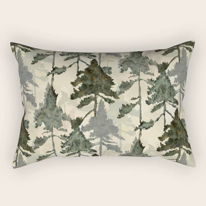 Enchanted Watercolor Pine Forest Rectangular Pillow