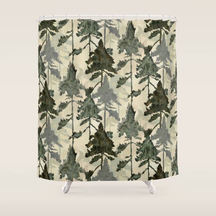 Enchanted Watercolor Pine Forest Shower Curtain