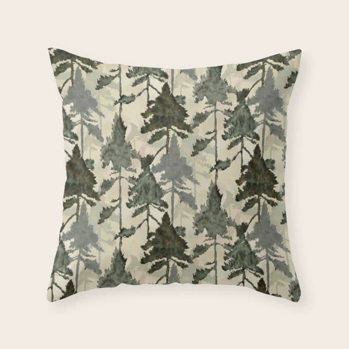 Enchanted Watercolor Pine Forest Throw Pillow