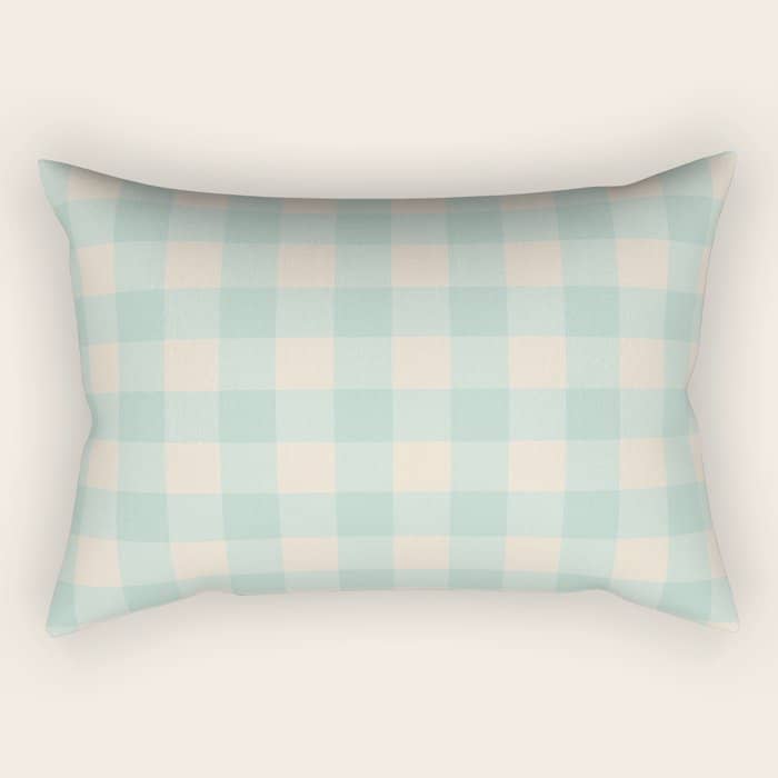 Retro Green Blue Gingham Rectangular Pillow