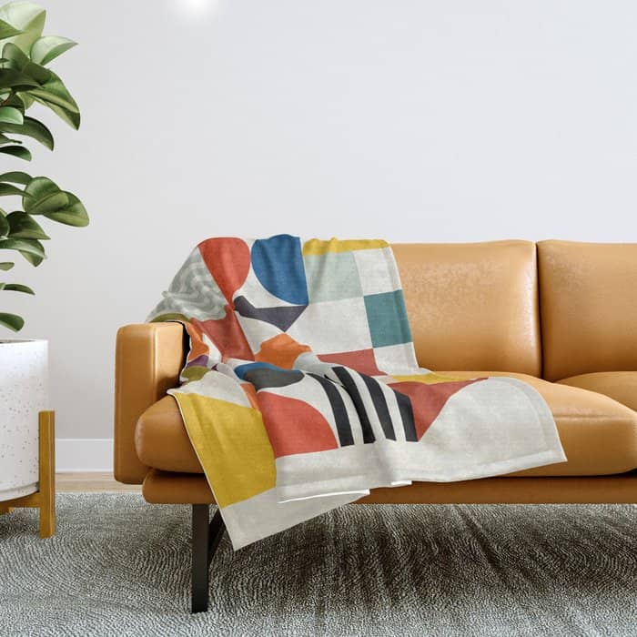 Mid Century Retro Shapes Geometric Throw Blanket