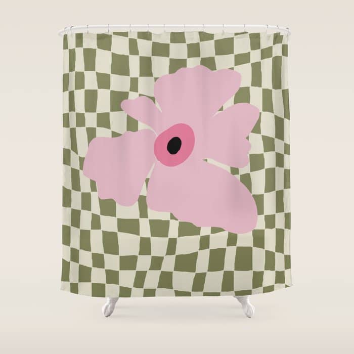 Minimal Checkered Flower  Shower Curtain