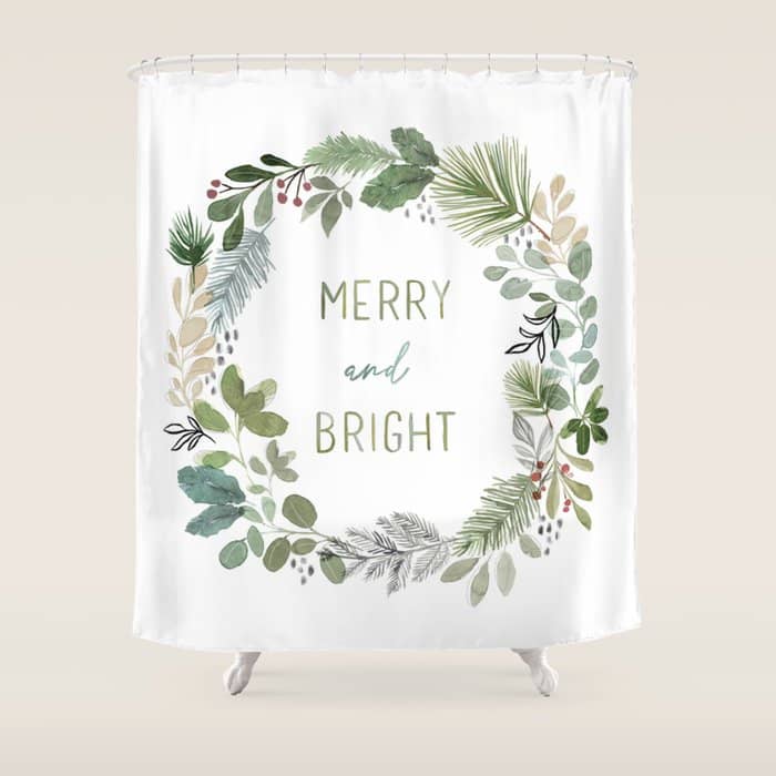 Merry & Bright Watercolor Wreath Shower Curtain