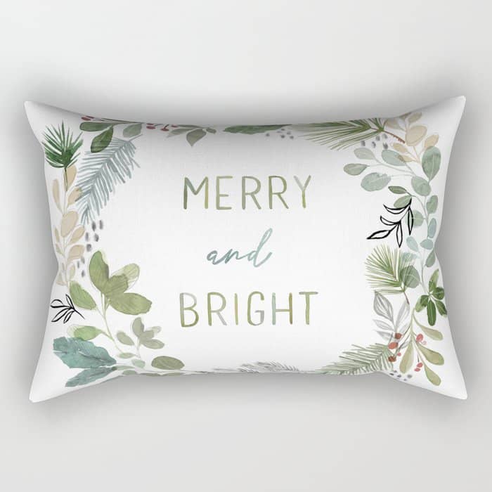 Merry & Bright Watercolor Wreath Rectangular Pillow