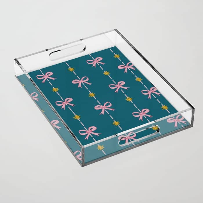 Cute Hair Bows & Stars In Teal & Pink Acrylic Tray