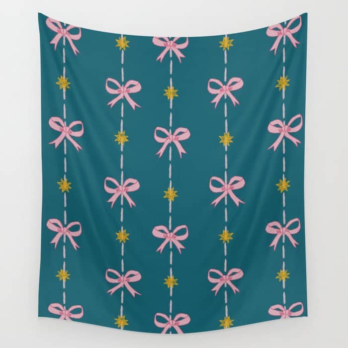 Cute Hair Bows & Stars In Teal & Pink Wall Tapestry