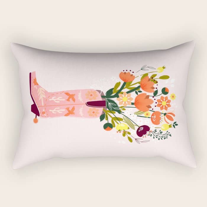 Pink Cowboy Boot And Wild Flower Bouquet Rectangular Pillow
