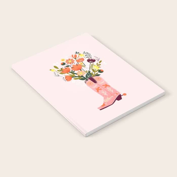 Pink Cowboy Boot And Wild Flower Bouquet Notebook