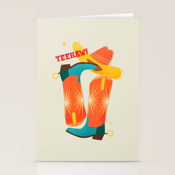 Yeehaw! Bright Cowboy Boots Stationery Card