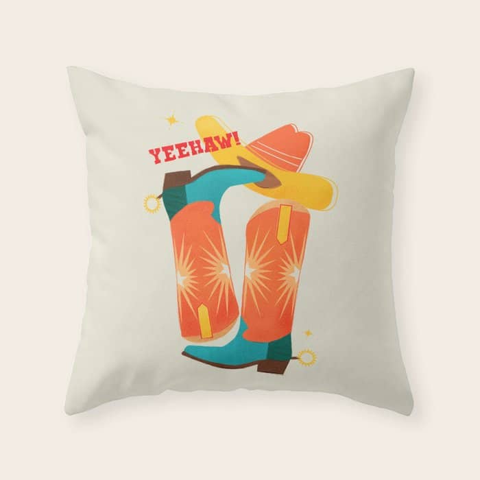 Yeehaw! Bright Cowboy Boots Throw Pillow