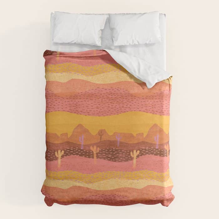 Vintage Western Desert Landscape In Golden Sunrise & Peach Duvet Cover
