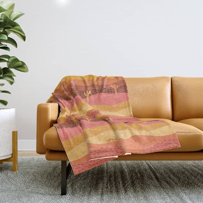 Vintage Western Desert Landscape In Golden Sunrise & Peach Throw Blanket
