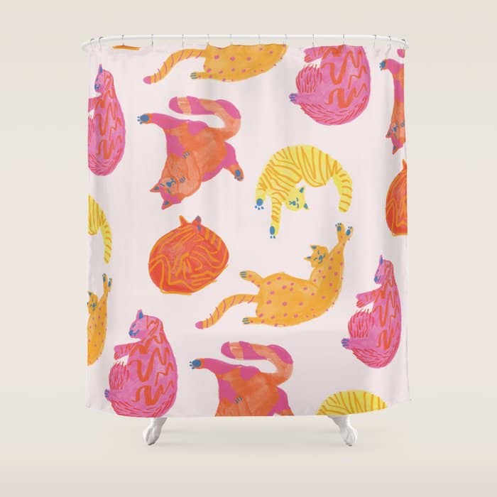 Sleepy Cozy Kitty Cats In Orange & Peach Shower Curtain