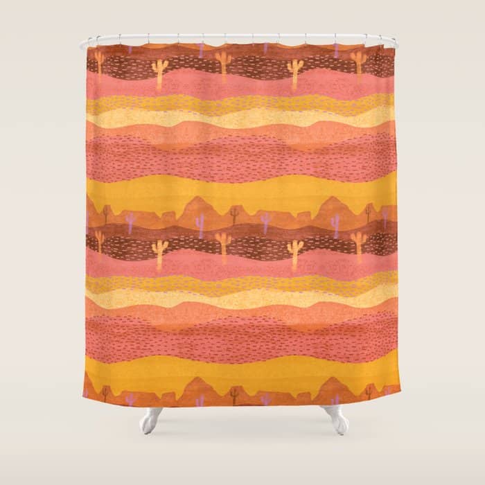 Vintage Western Desert Landscape In Golden Sunrise & Peach Shower Curtain
