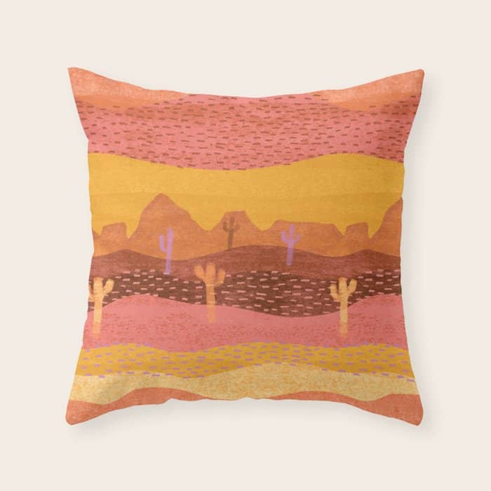 Vintage Western Desert Landscape In Golden Sunrise & Peach Throw Pillow