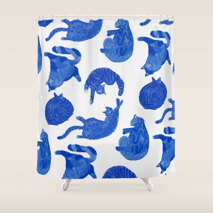 Sleepy Cozy Kitty Cats In Royal Blue & White Shower Curtain