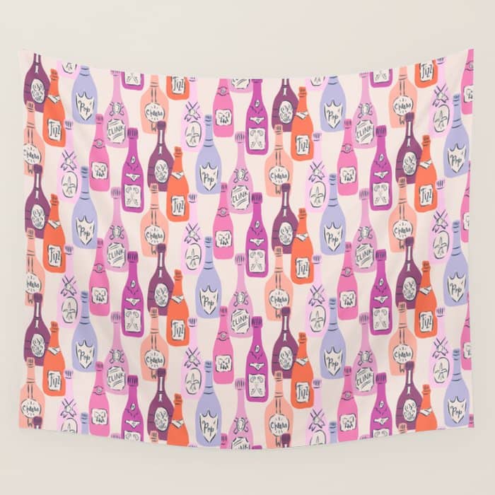 Champagne Bottles On Shelf Wall Tapestry