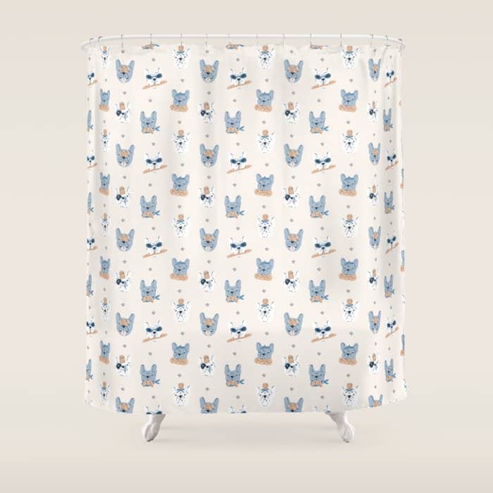 French Bulldogs With Pastries In Blue Shower Curtain