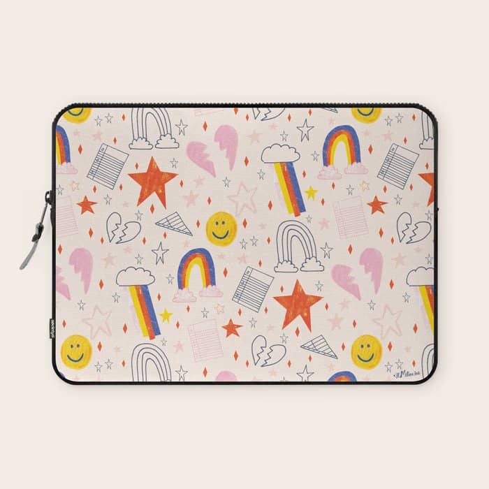Happy Smiley Face & Retro Rainbows In Dusty Pink Laptop Sleeve