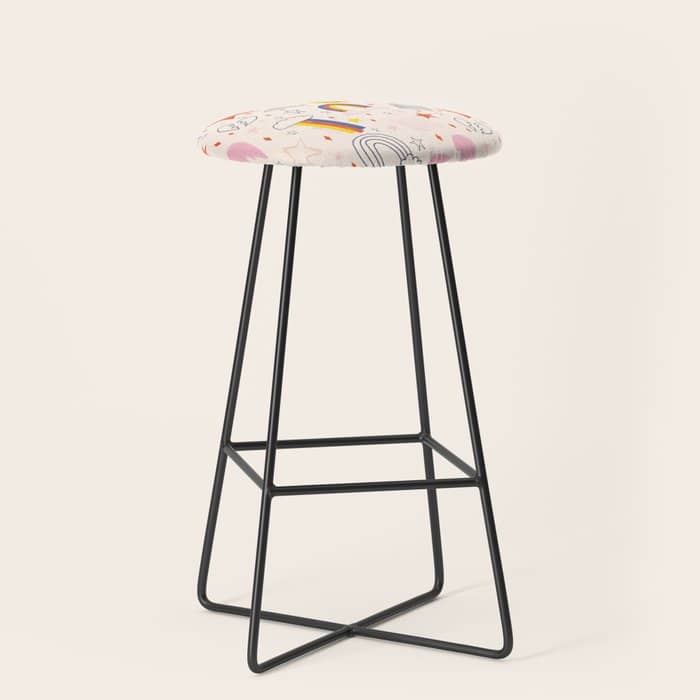 Happy Smiley Face & Retro Rainbows In Dusty Pink Stool