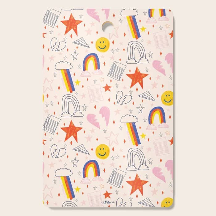 Happy Smiley Face & Retro Rainbows In Dusty Pink Cutting Board